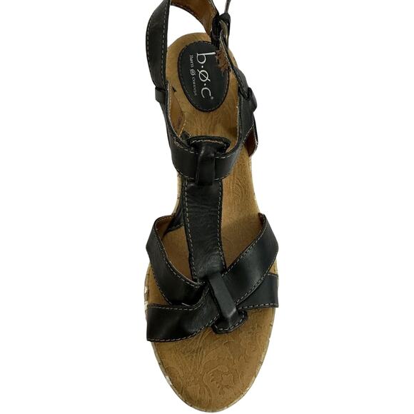 Born Concept BOC Wedge Cork Heel Black Strap Sandals size 10 - Picture 14 of 16
